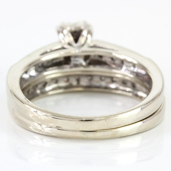 10k White Gold Diamond Cluster Wedding Ring Set - Picture 4 of 5